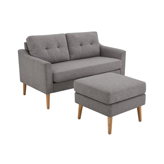 Serta Brighton Mid-Century Modern Style 2 Seater Loveseat with Ottoman, Light Grey Fabric