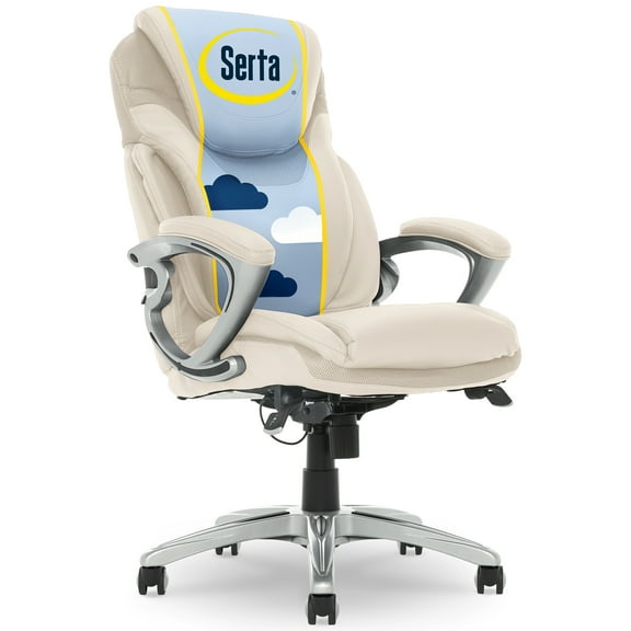 Serta Bryce Executive Office Chair with AIR Lumbar Technology, Cream Bonded Leather