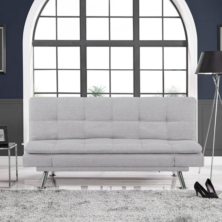 Serta Cannes Modern Futon with Adjustable Arms Light Gray Upholstery