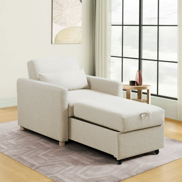 Serta Carly Scandinavian Style Convertible Chair, Ivory Fabric