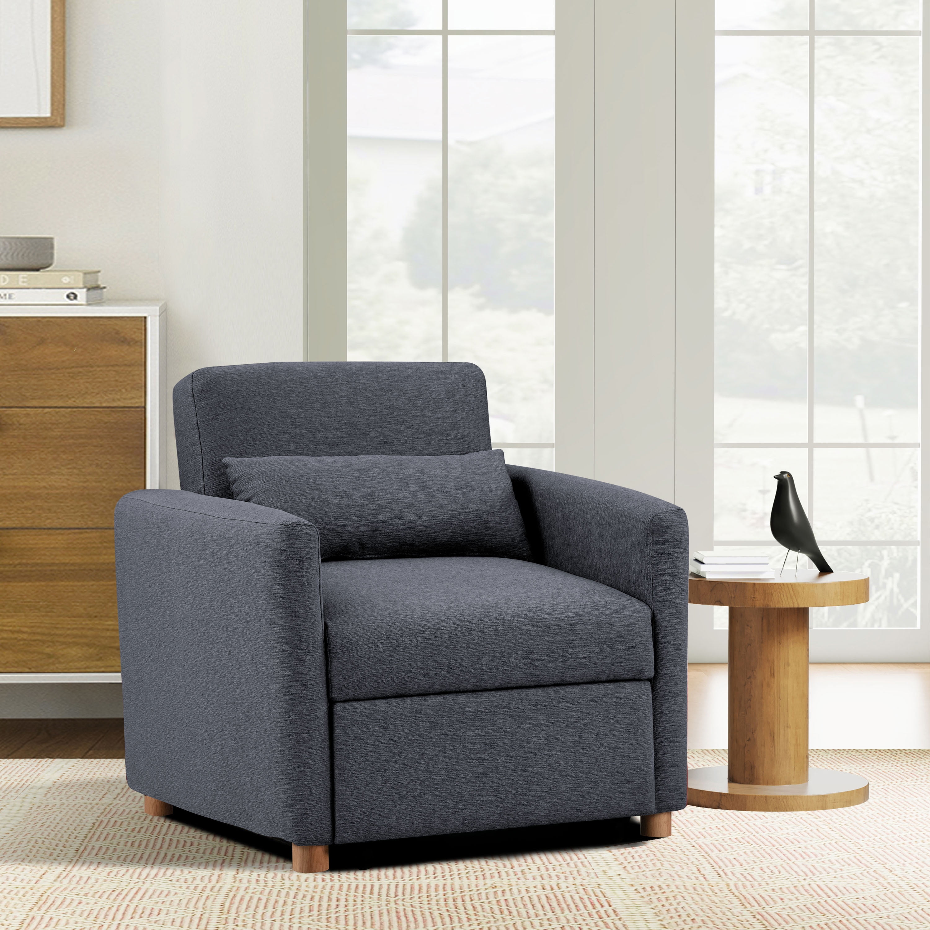 Serta Carly Scandinavian Style Convertible Chair Navy Blue Fabric