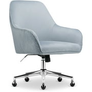 Serta Chloe Modern Office Chair Pleated Mid-Back Chrome Metal Base Blue Velvet