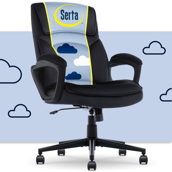 Serta Comfort Classic Executive Office Chair Padded Armrest Black Velvet Fabric