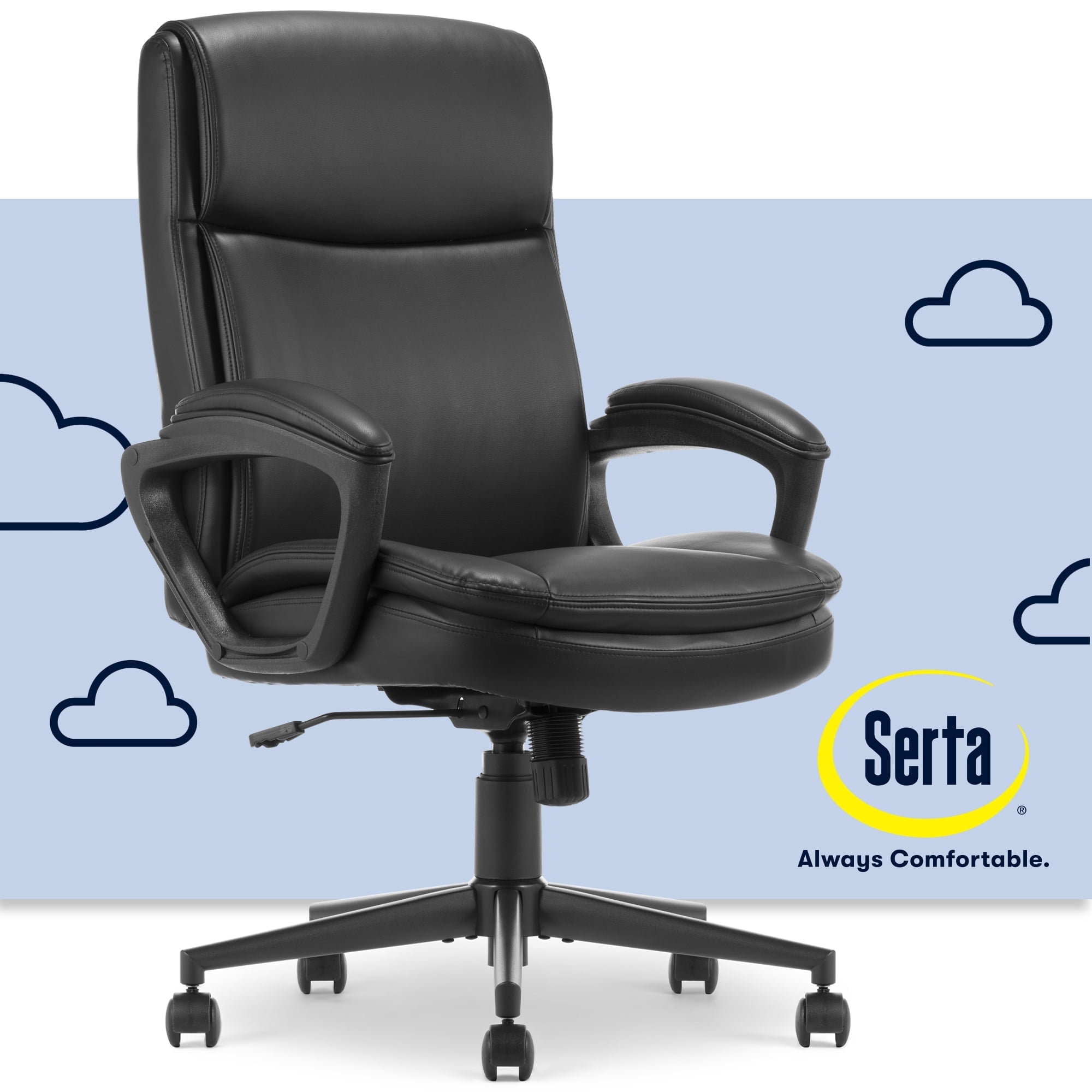 Serta Comfort Ergo Executive Office Chair, Ergonomic Mid-Back Design with Lumbar Support, Bonded Leather, Black