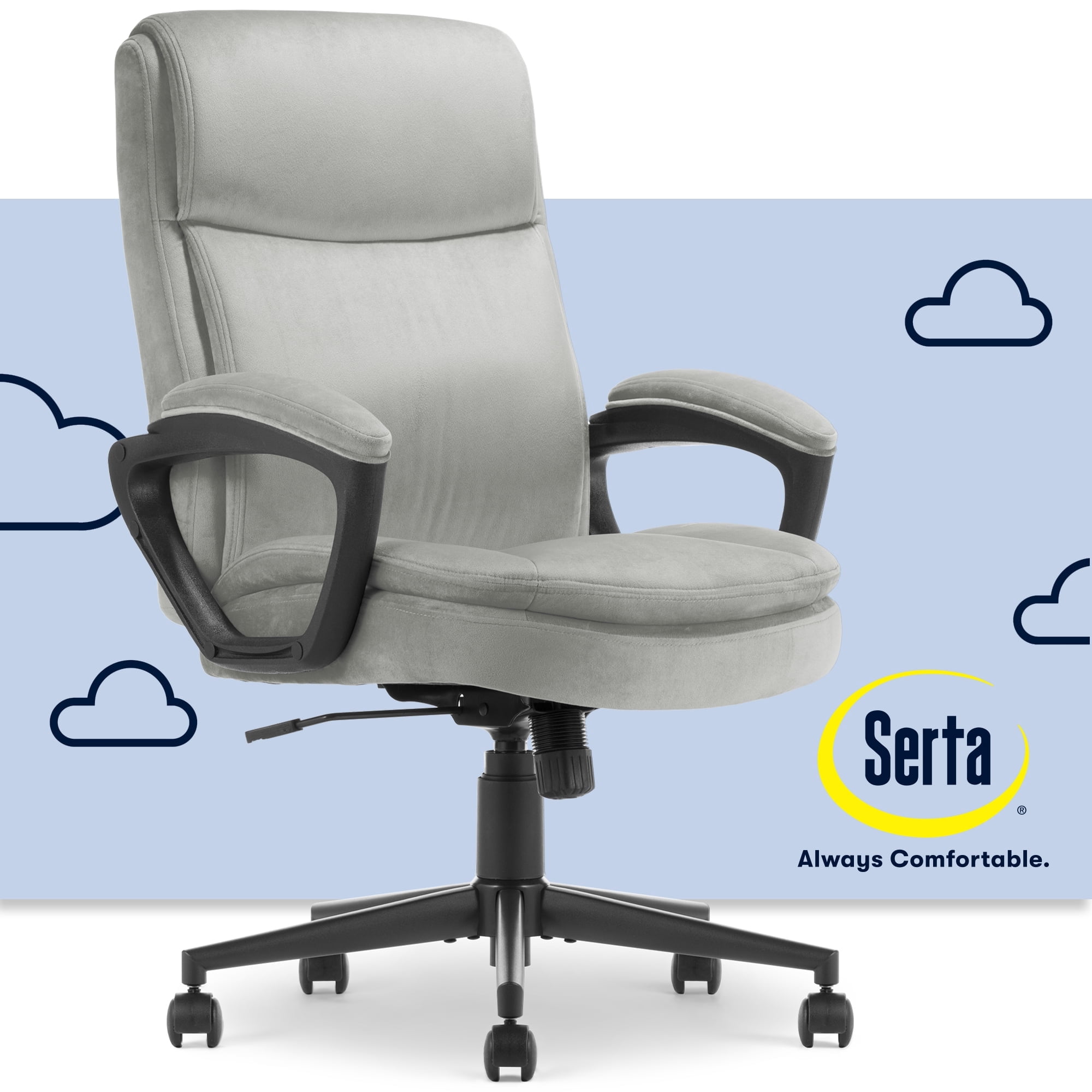 Serta Comfort Ergo Executive Office Chair, Ergonomic Mid-Back Design with Lumbar Support, Soft Velvet, Gray