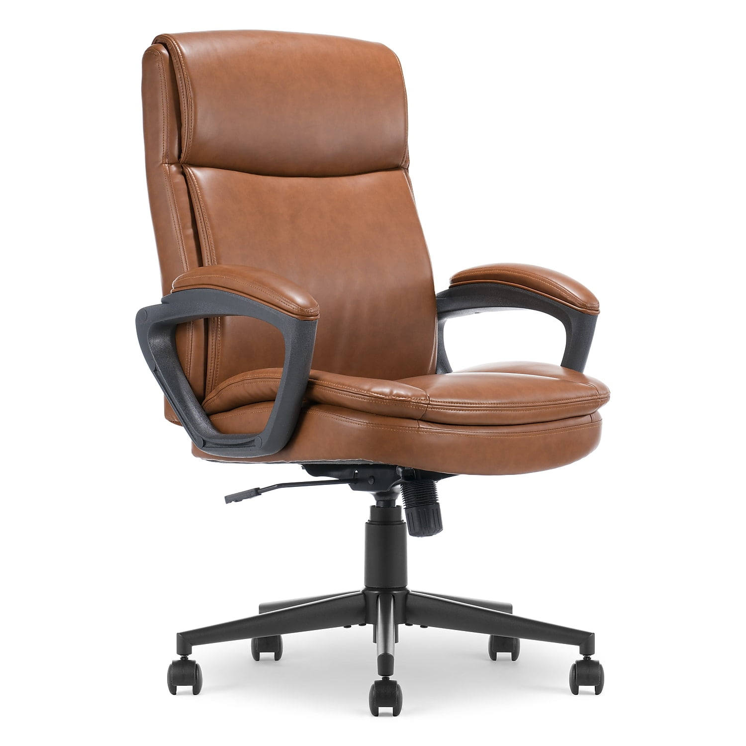 Brown Bonded Leather Executive Swivel Office Chair with Fixed Arms
