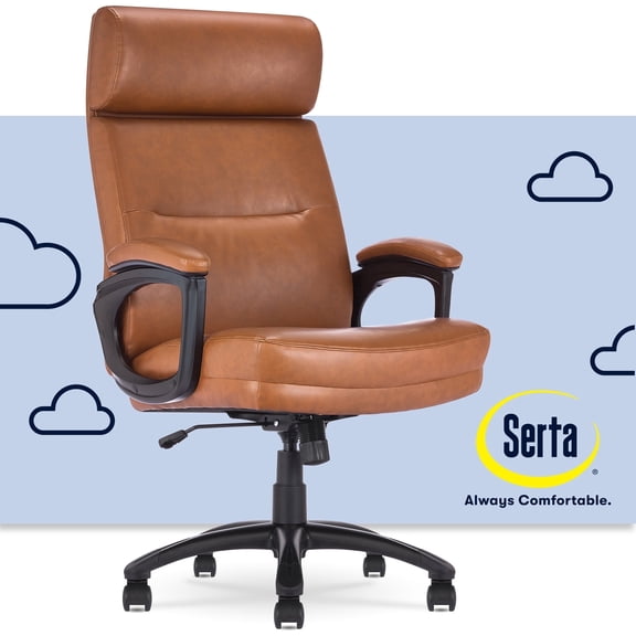 Serta Comfort Executive Big & Tall Office Chair, Ergonomic High-Back Computer Chair, Bonded Leather, Cognac