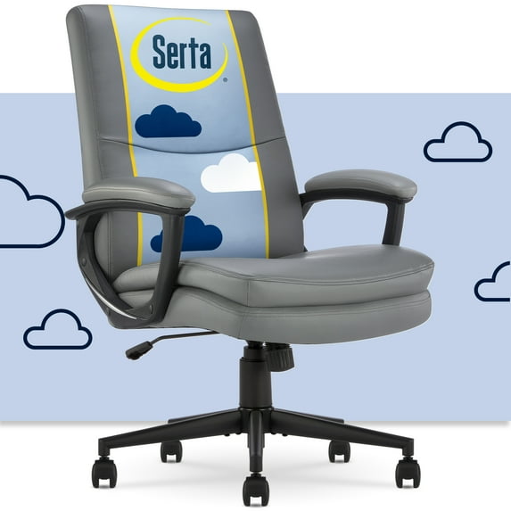 Serta Comfort Modern Executive Office Chair Metal Base Bonded Leather Gray