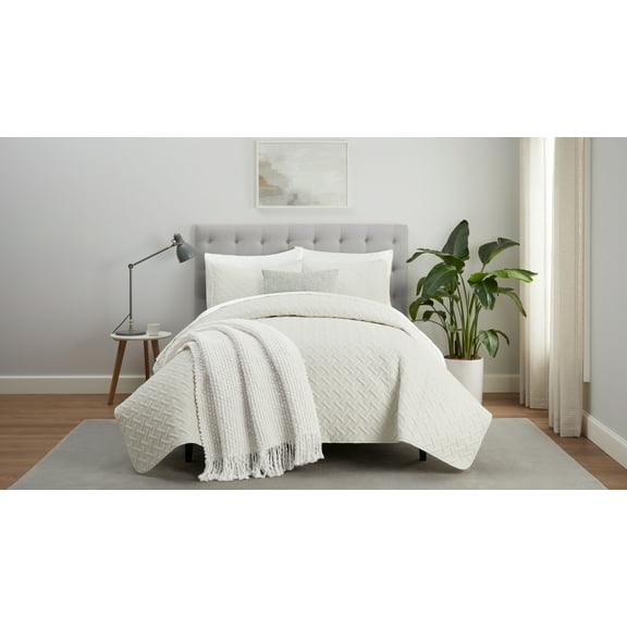 Serta ComfortSure Pinsonic Quilt 3-Piece Bedding Set, Full/ Queen in Ivory