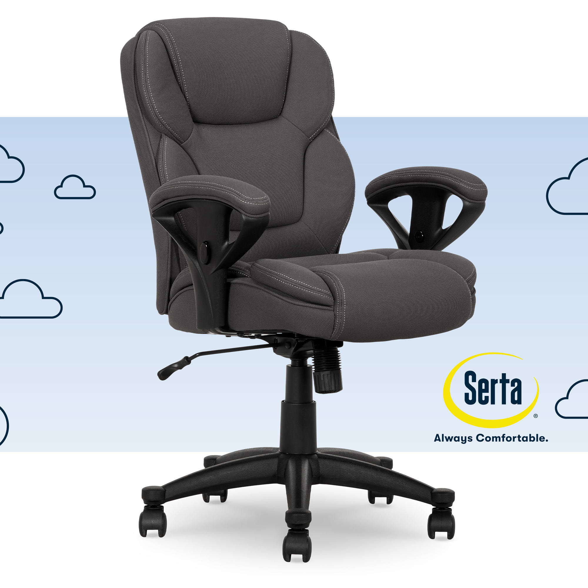 Serta Commercial Grade Task Office Chair, Supports up to 300 lbs., Dark Gray - image 1 of 15