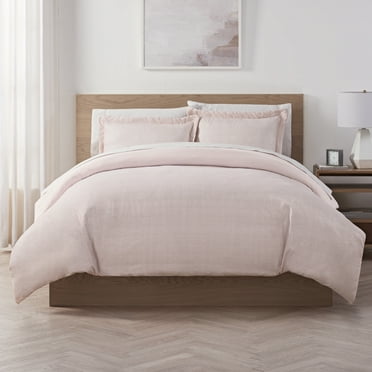 Serta Contemporary 85 Thread Count 4 Piece Duvet Sets, Full/Queen, Pink, Solid