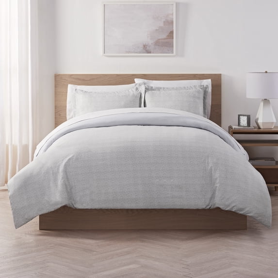 Serta Contemporary 85 Thread Count 4 Piece Duvet Sets, King, Gray, Solid Print