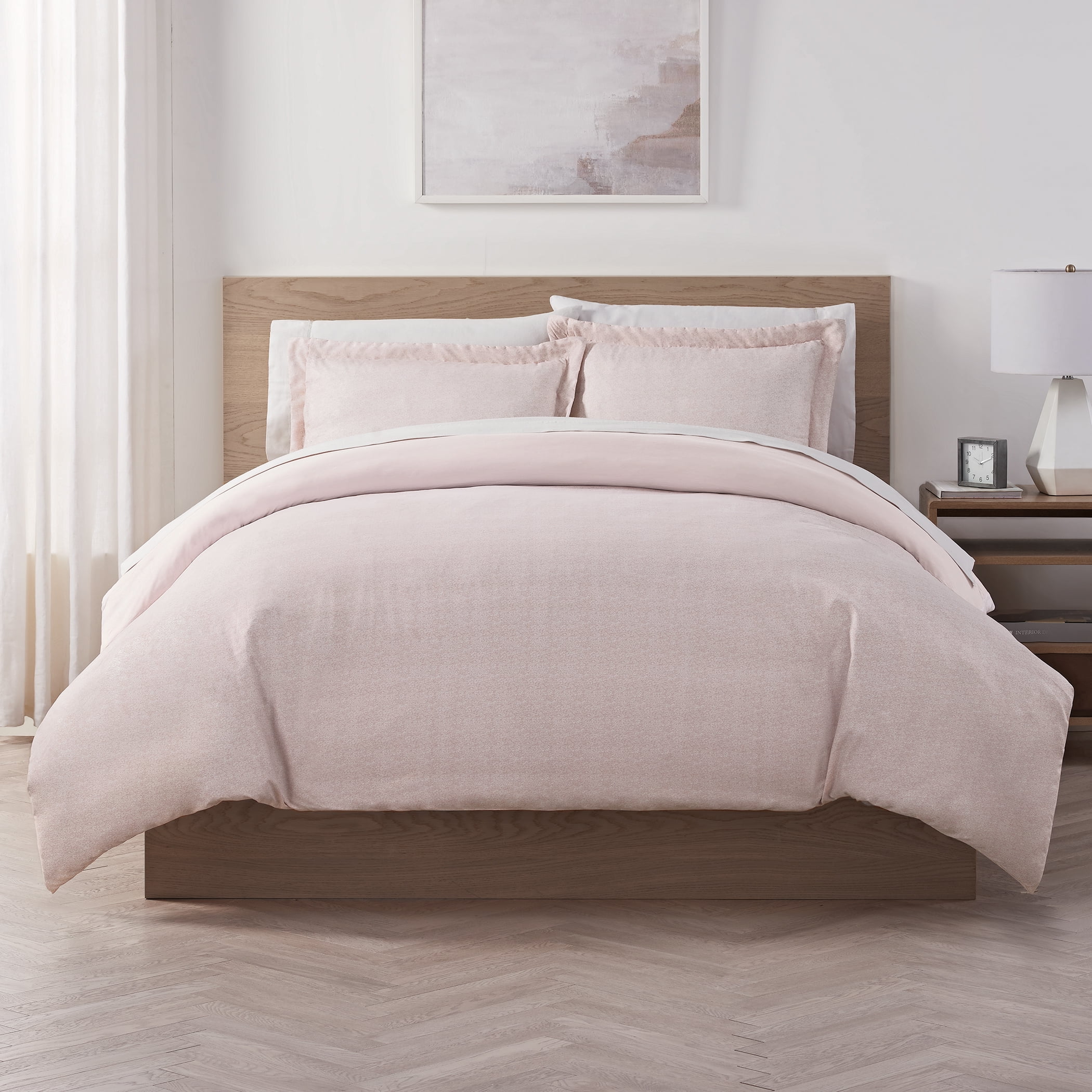 Serta Contemporary 85 Thread Count 4 Piece Duvet Sets, King, Pink, Solid
