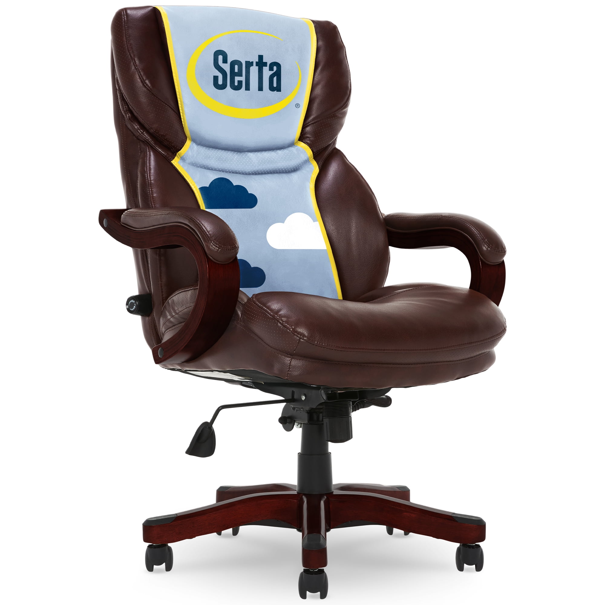 Serta Conway Big and Tall Executive Office Chair - Ergonomic Lumbar Support, Bonded Leather, Padded Armrests, High Back Computer Desk Chair, Brown
