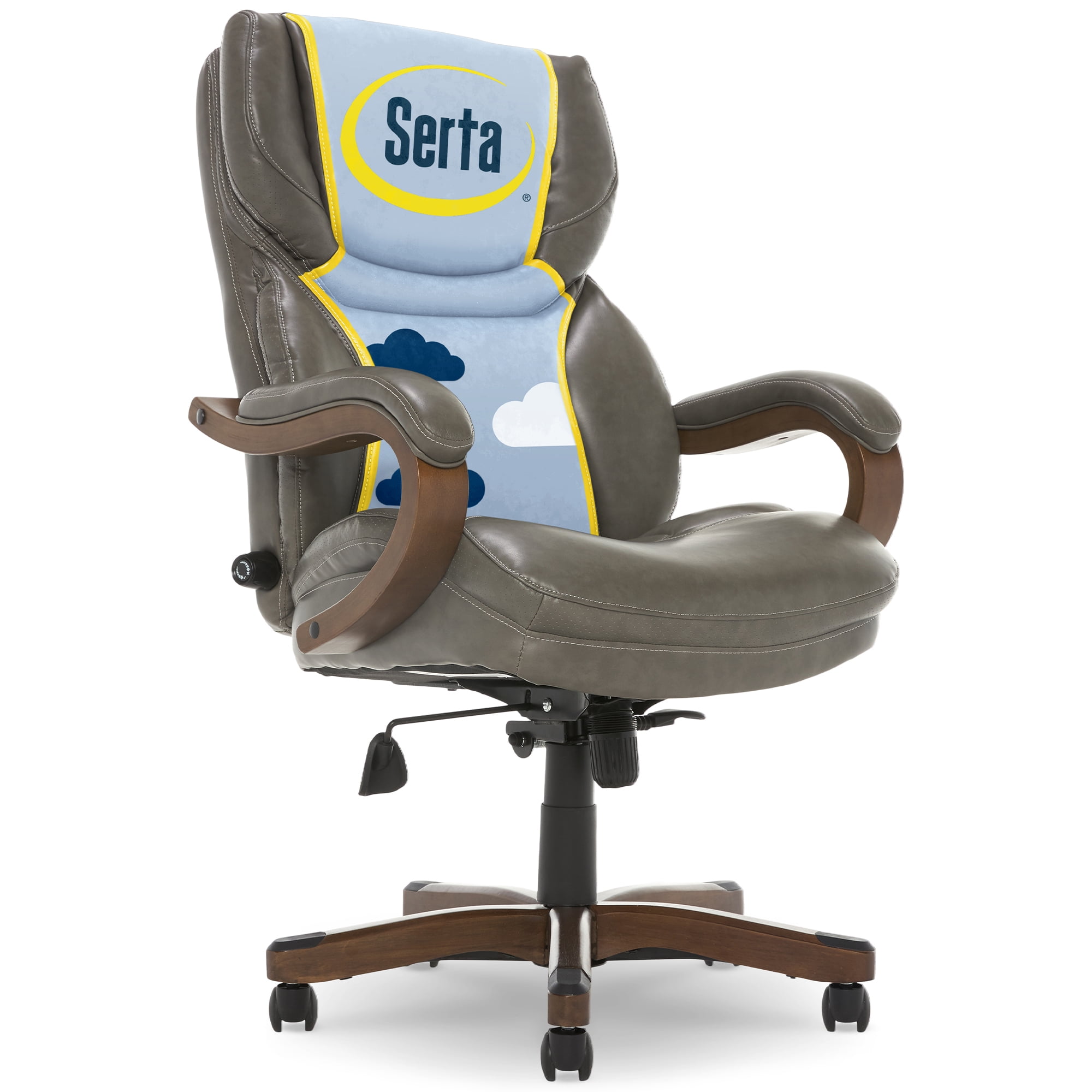 Gray Bonded Leather Executive Swivel Office Chair with Fixed Arms