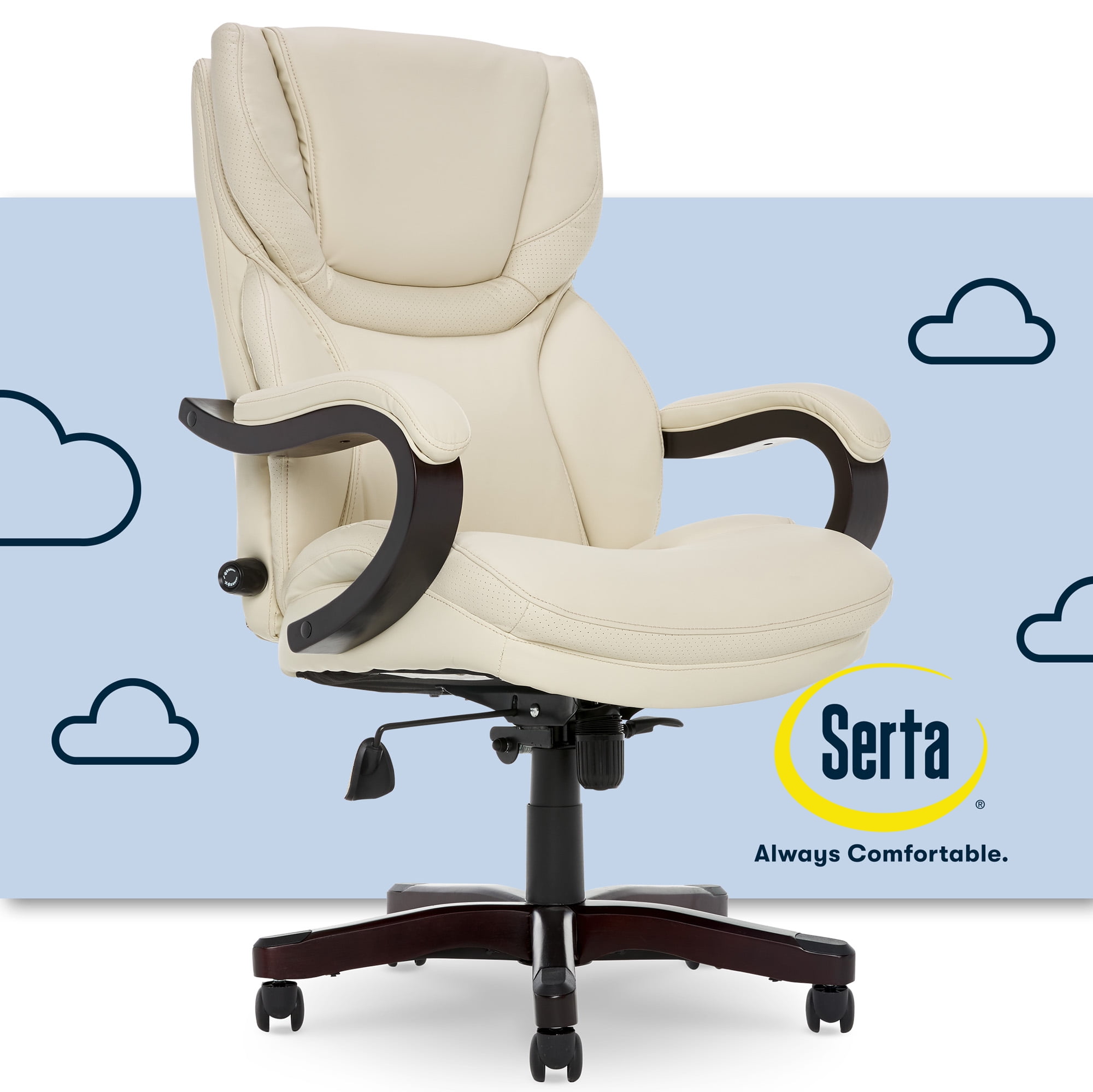 Serta Bonded Leather Big Tall Office Chair with Wood Arms 350