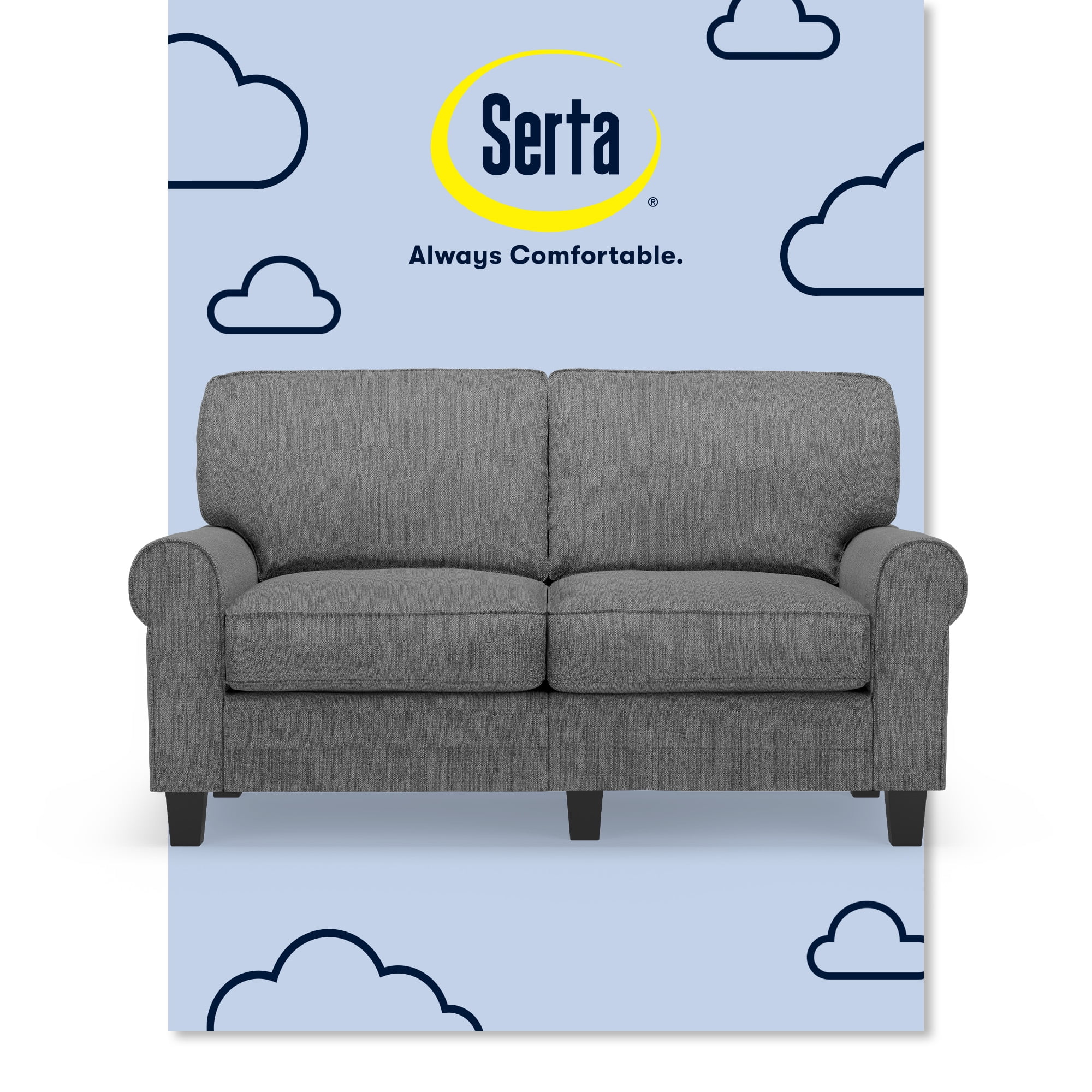 Serta Copenhagen 61" Rolled Arm Loveseat Sofa with Removable Covers Dark Gray