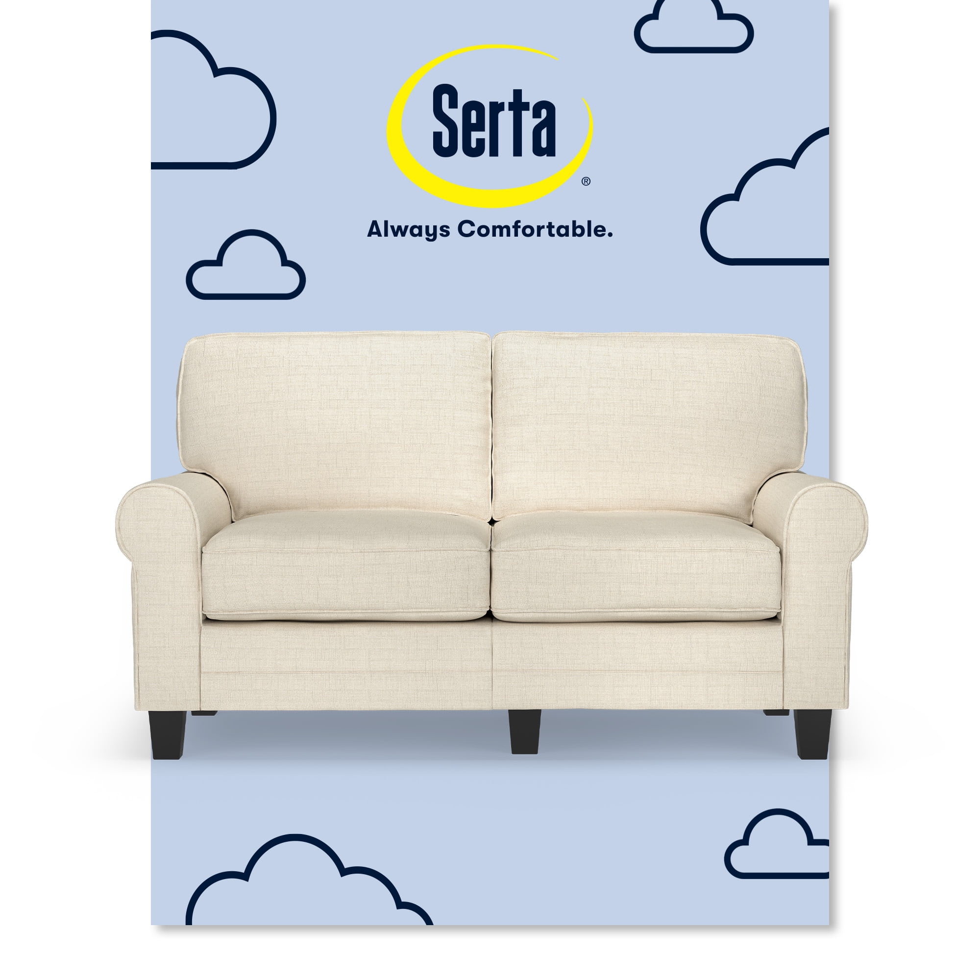 Buttercream Microfiber Rolled Arm Loveseat with Wood Frame