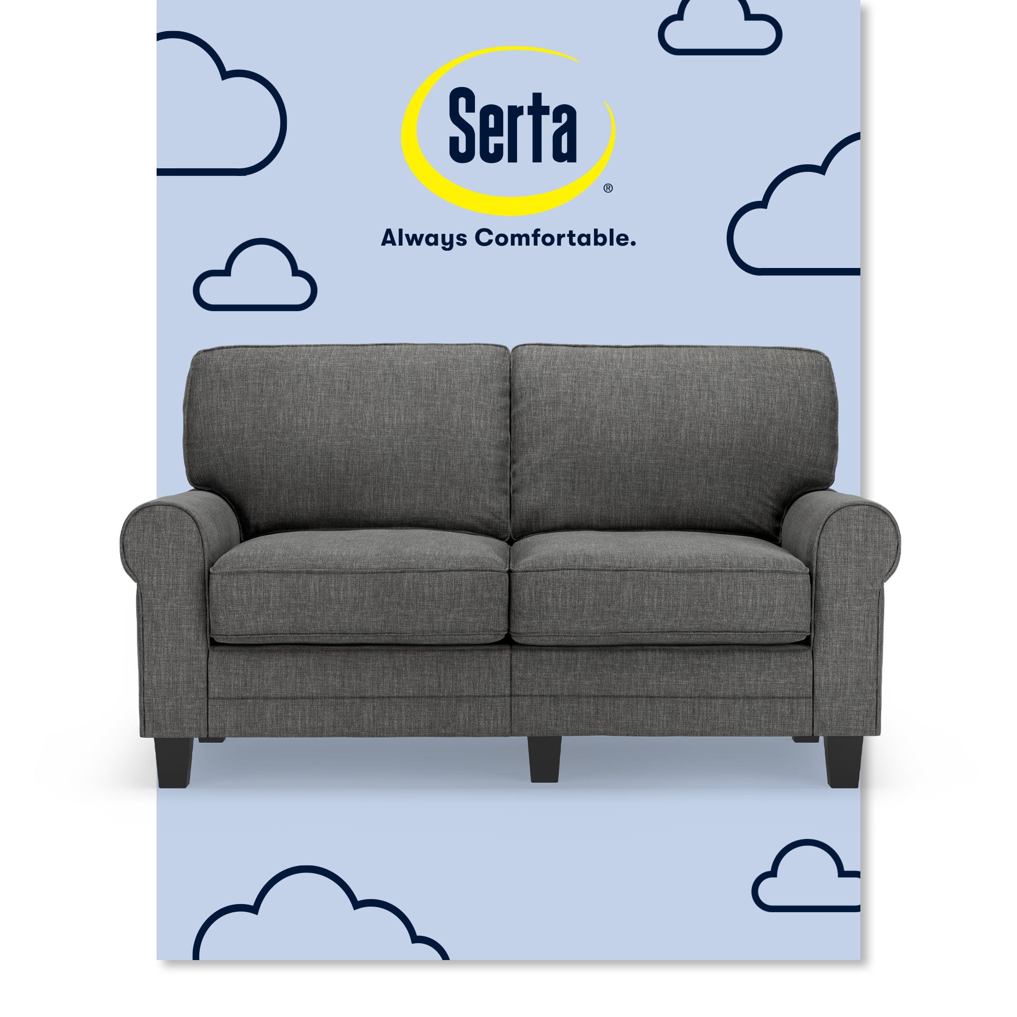 Gray Leather Rolled Arm Loveseat with Pillow Back