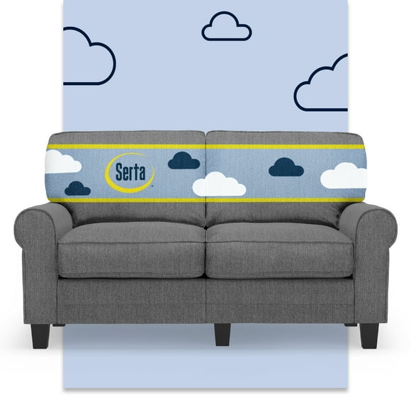 Serta Copenhagen 61" Rolled Arm Sofa, Easy Care Polyester, Loveseat or Couch for Small Spaces, Dark Gray