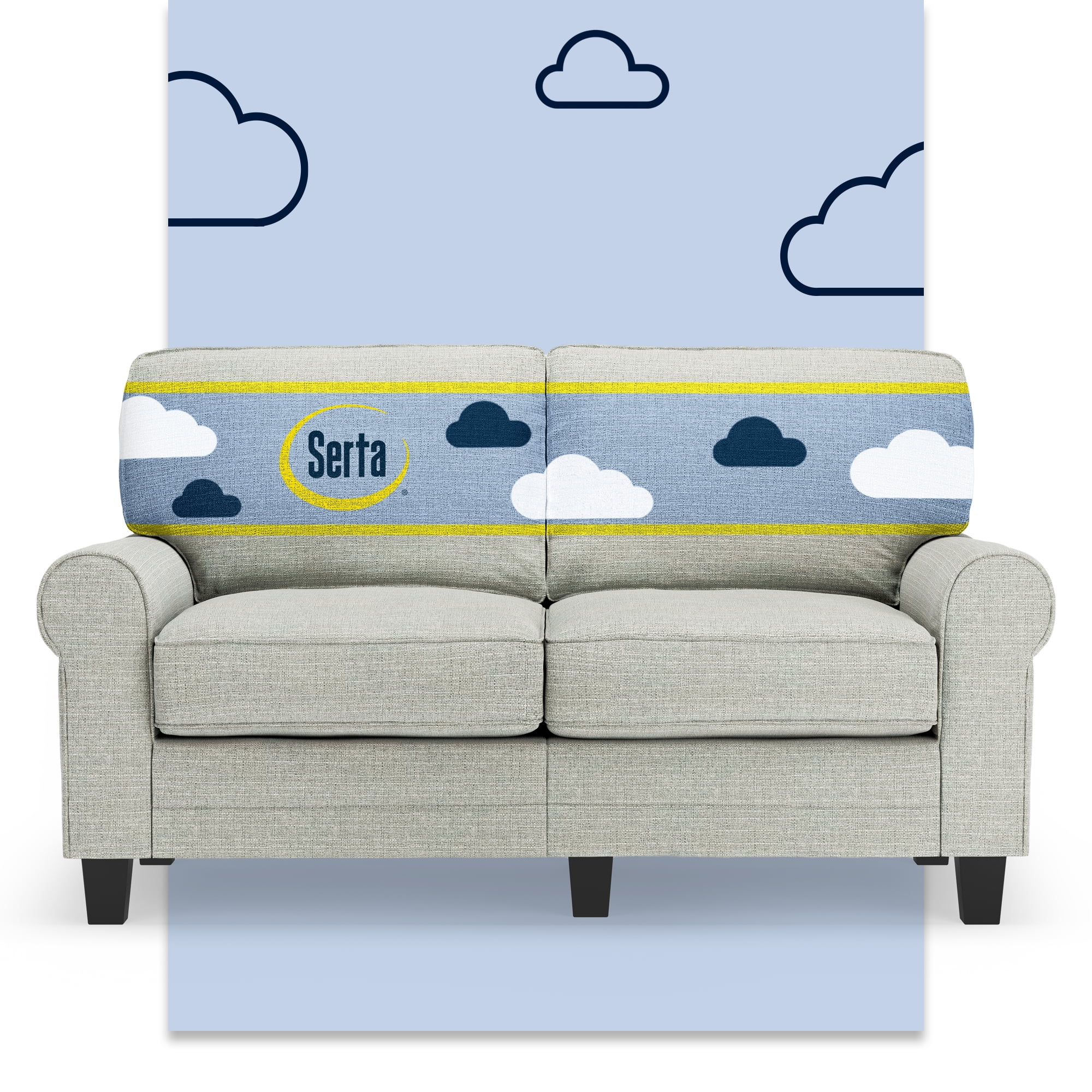Serta Copenhagen 61" Rolled Arm Sofa, Easy Care Polyester, Loveseat or Couch for Small Spaces, Living Rooms or Bedrooms, Pebble Gray