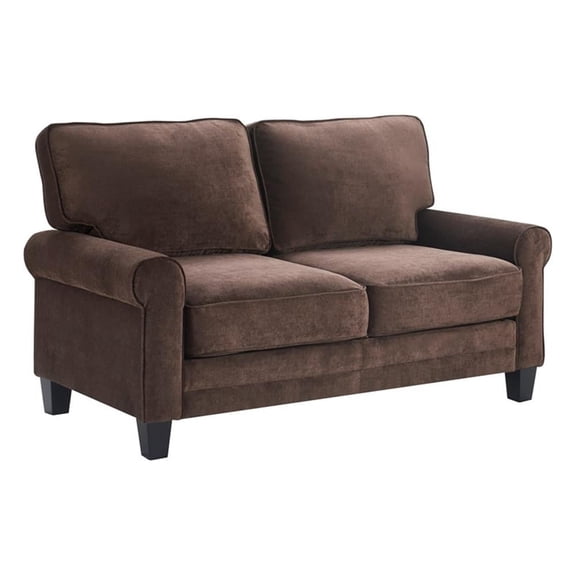Serta Copenhagen 61" Round Arm Fabric Loveseat with Storage Dark Brown