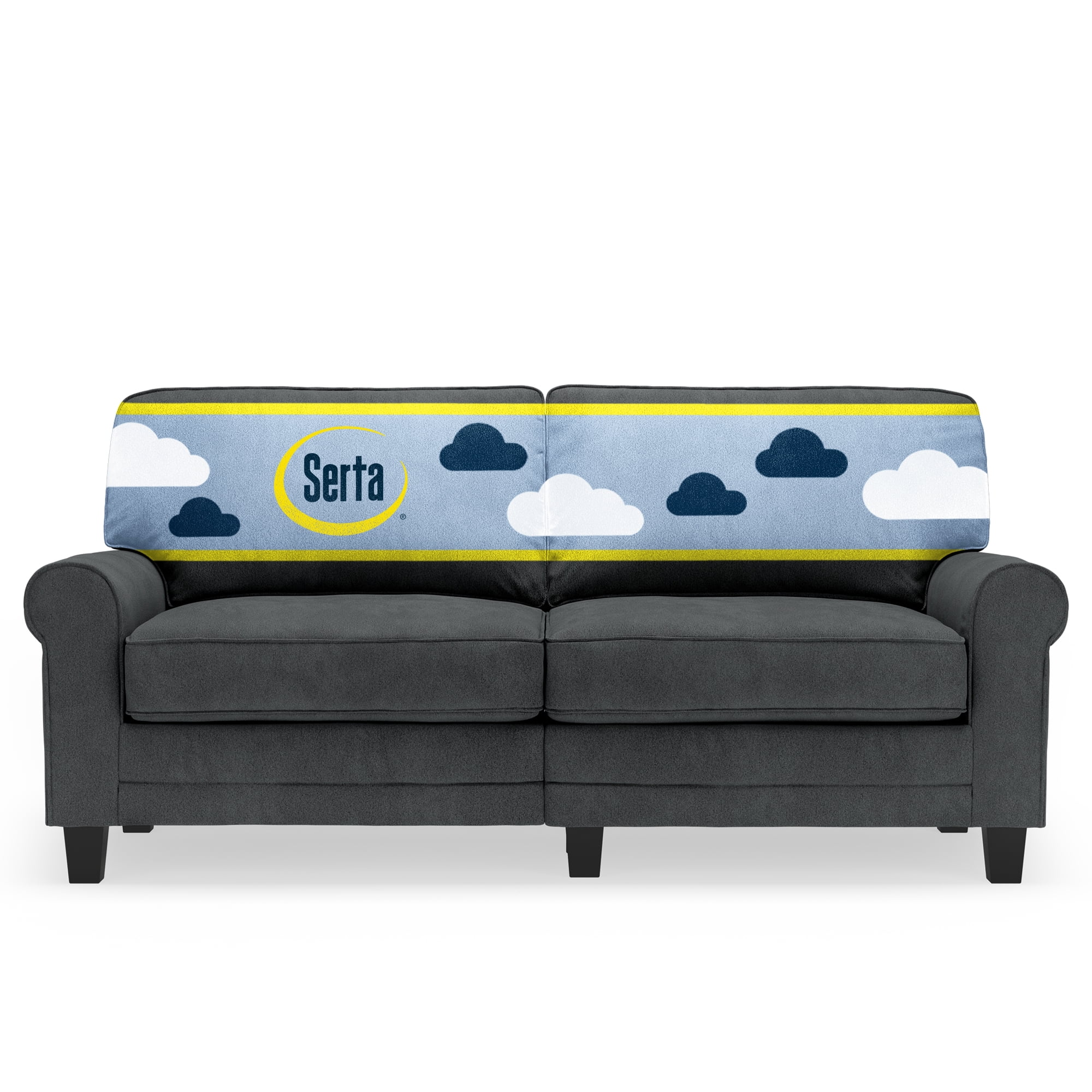 Charcoal Microfiber Rolled Arm 73" Sofa with Pillow Back