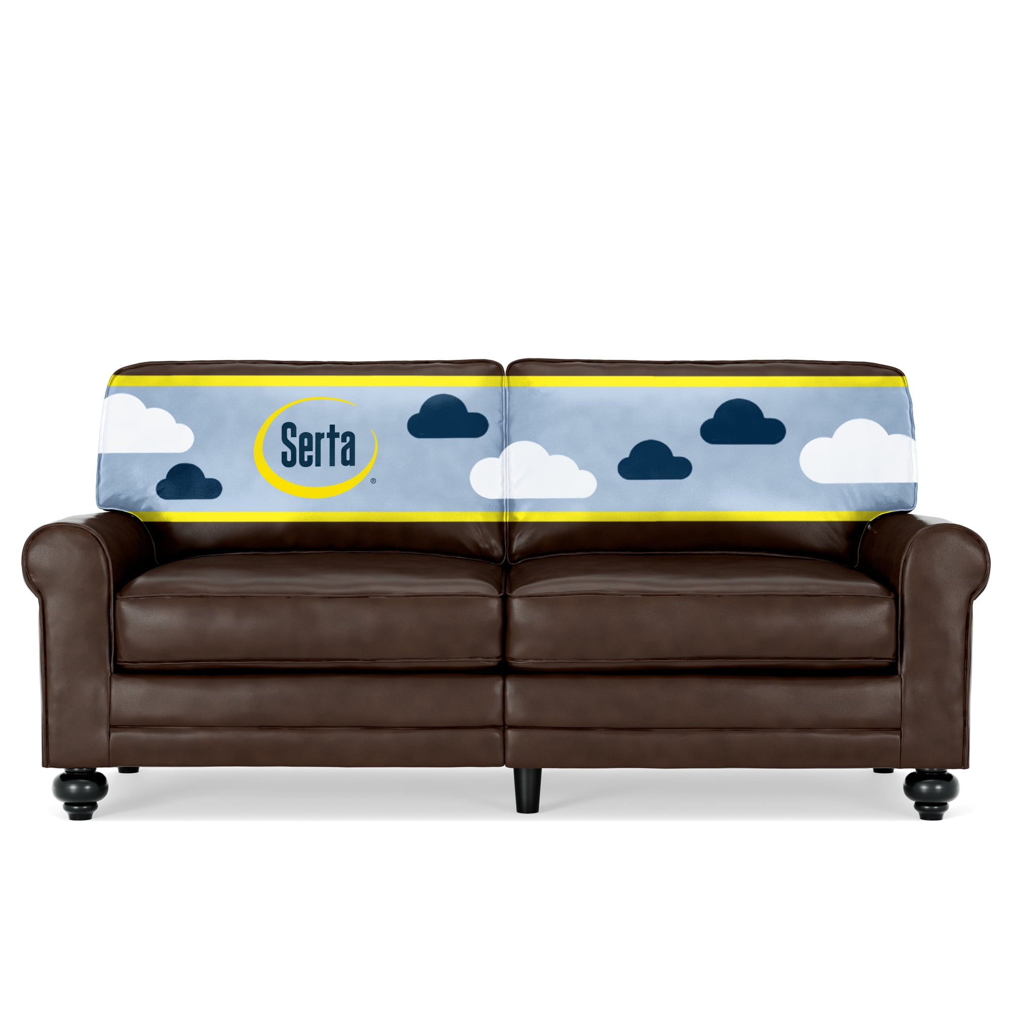 Chestnut Brown Faux Leather Loveseat with Pillowy Back and Rounded Arms
