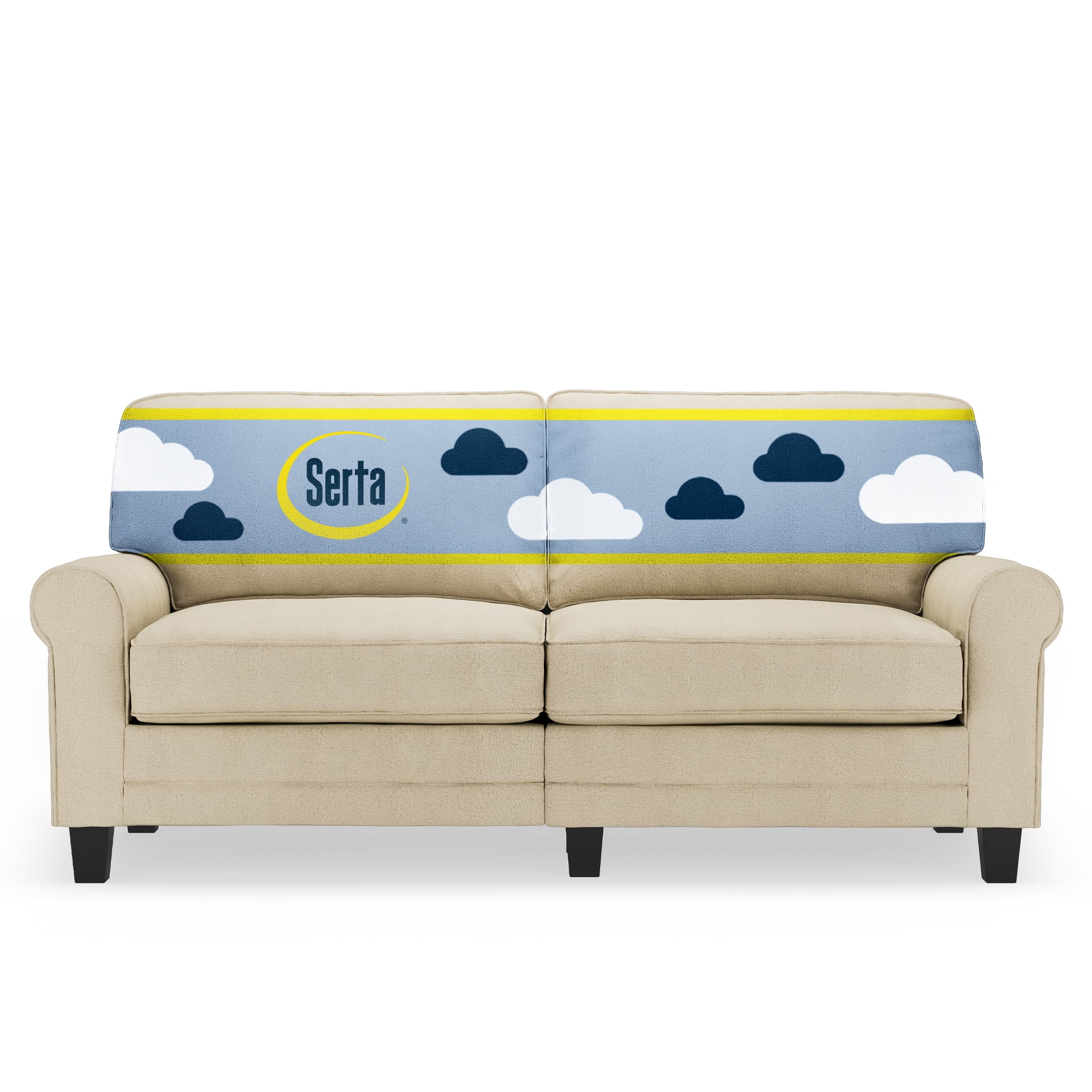 Marzipan Faux Leather Rolled Arm Sofa with Removable Cushions
