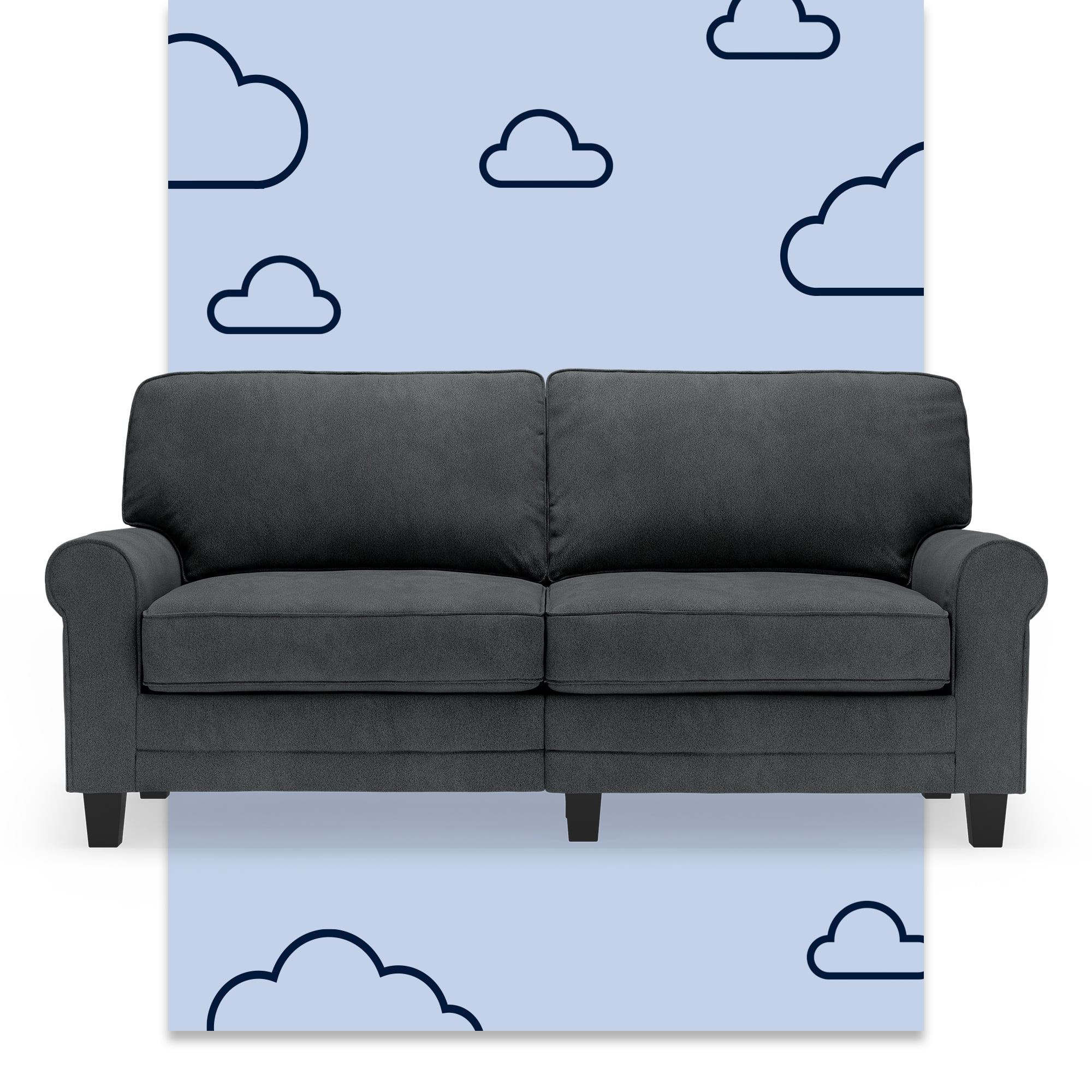 Charcoal Microfiber Rolled Arm 73" Sofa with Pillow Back
