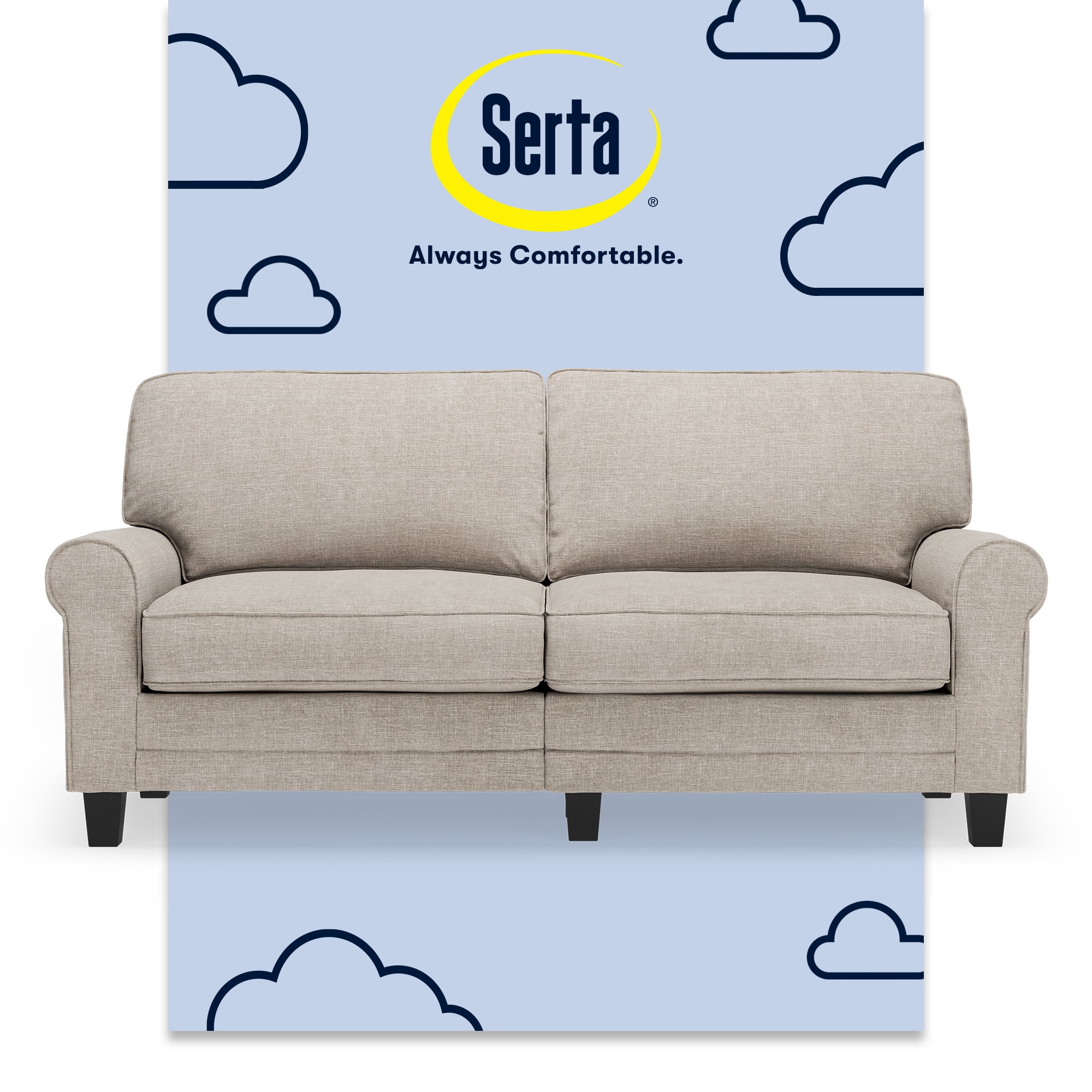 Copenhagen 73" Light Gray Fabric Sofa with Pillowed Back and Rounded Arms