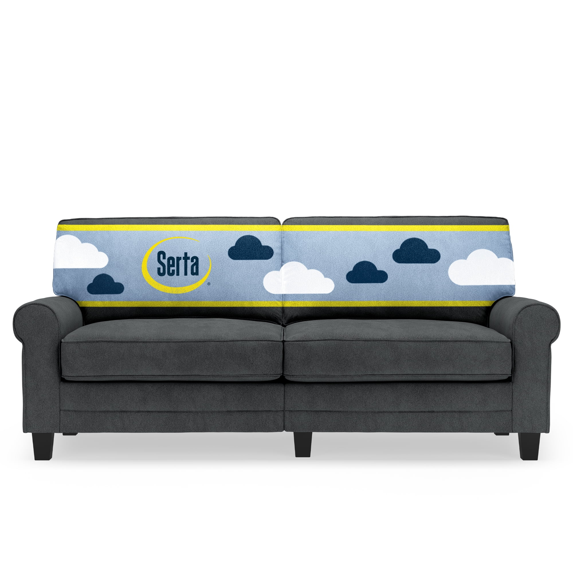 Charcoal Microfiber Rolled Arm Sofa with Pillow Back