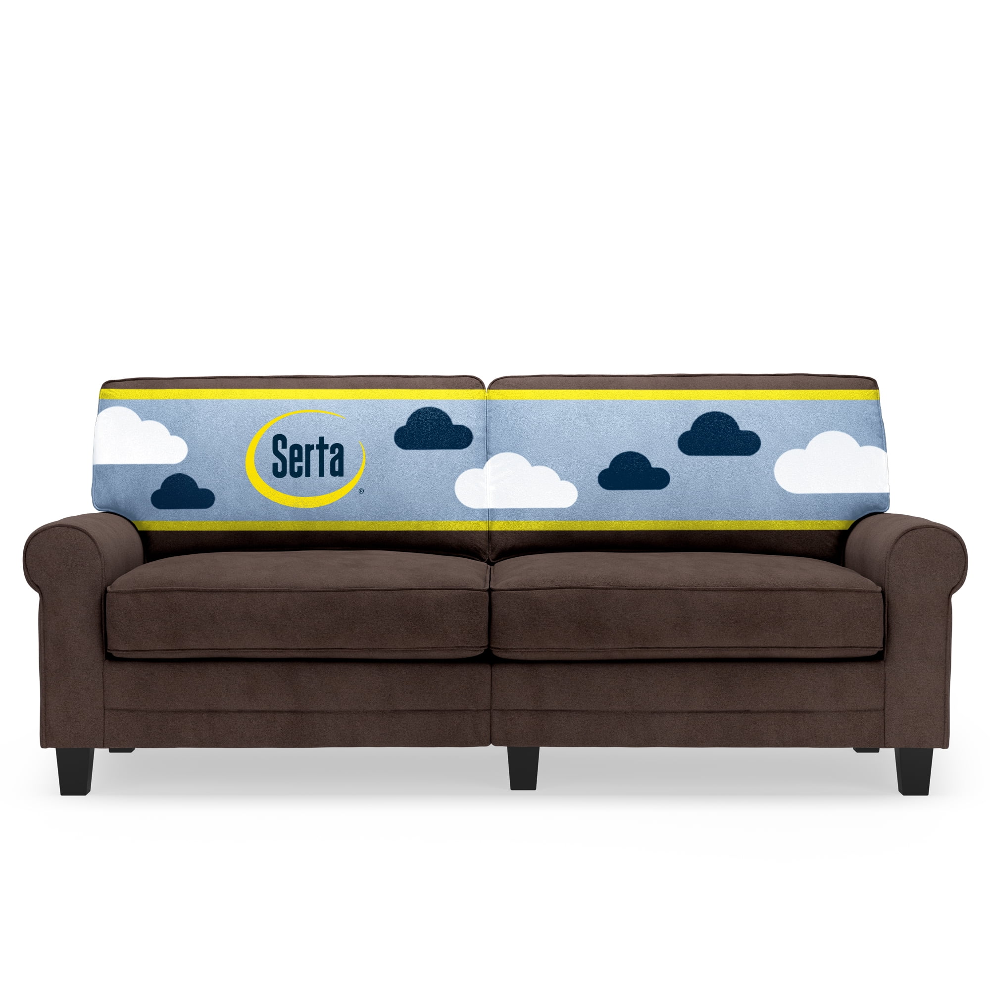 Dark Brown Microfiber Rolled Arm Sofa with Pillow Back