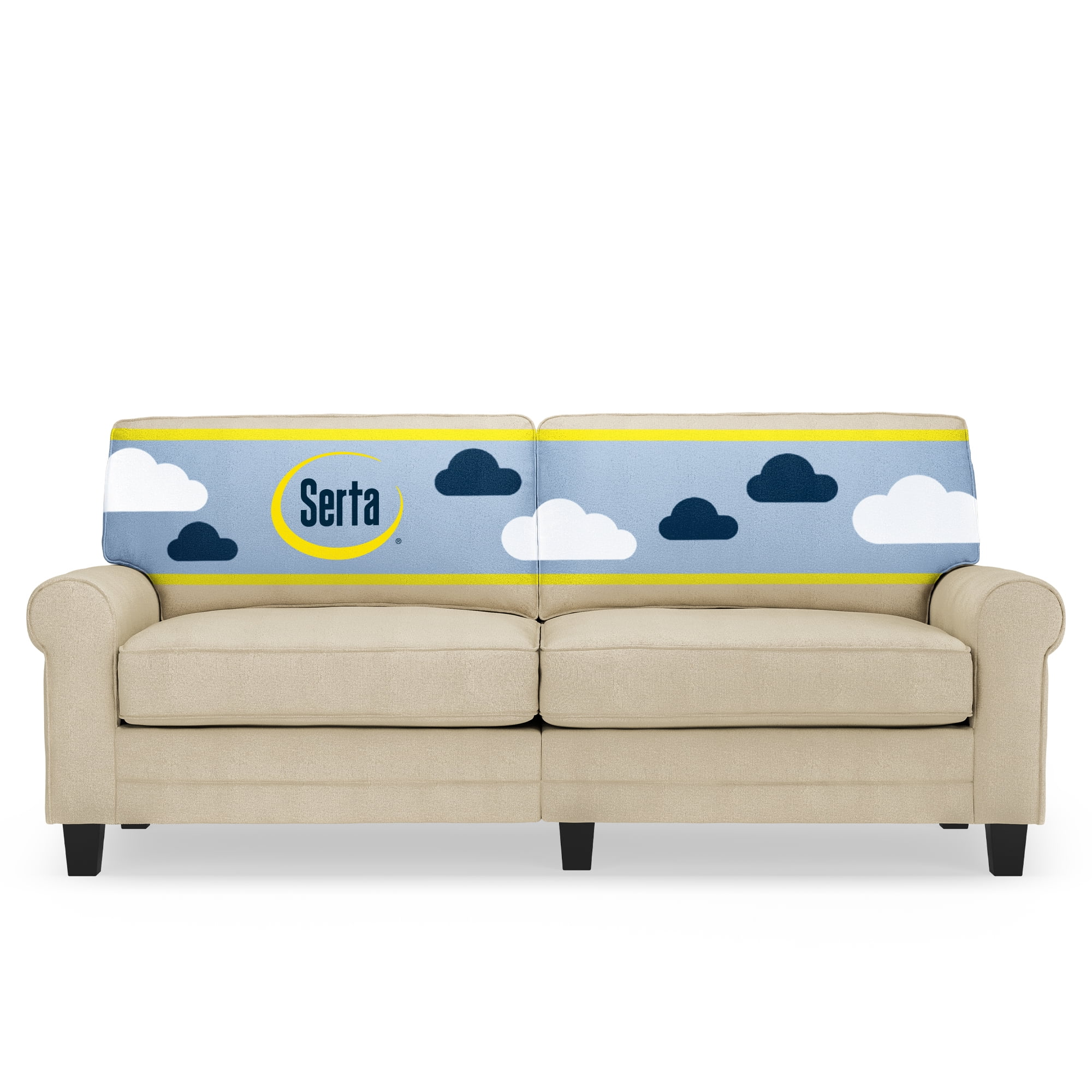 Beige Rolled Arm Polyester Sofa with Soft Pillow Back