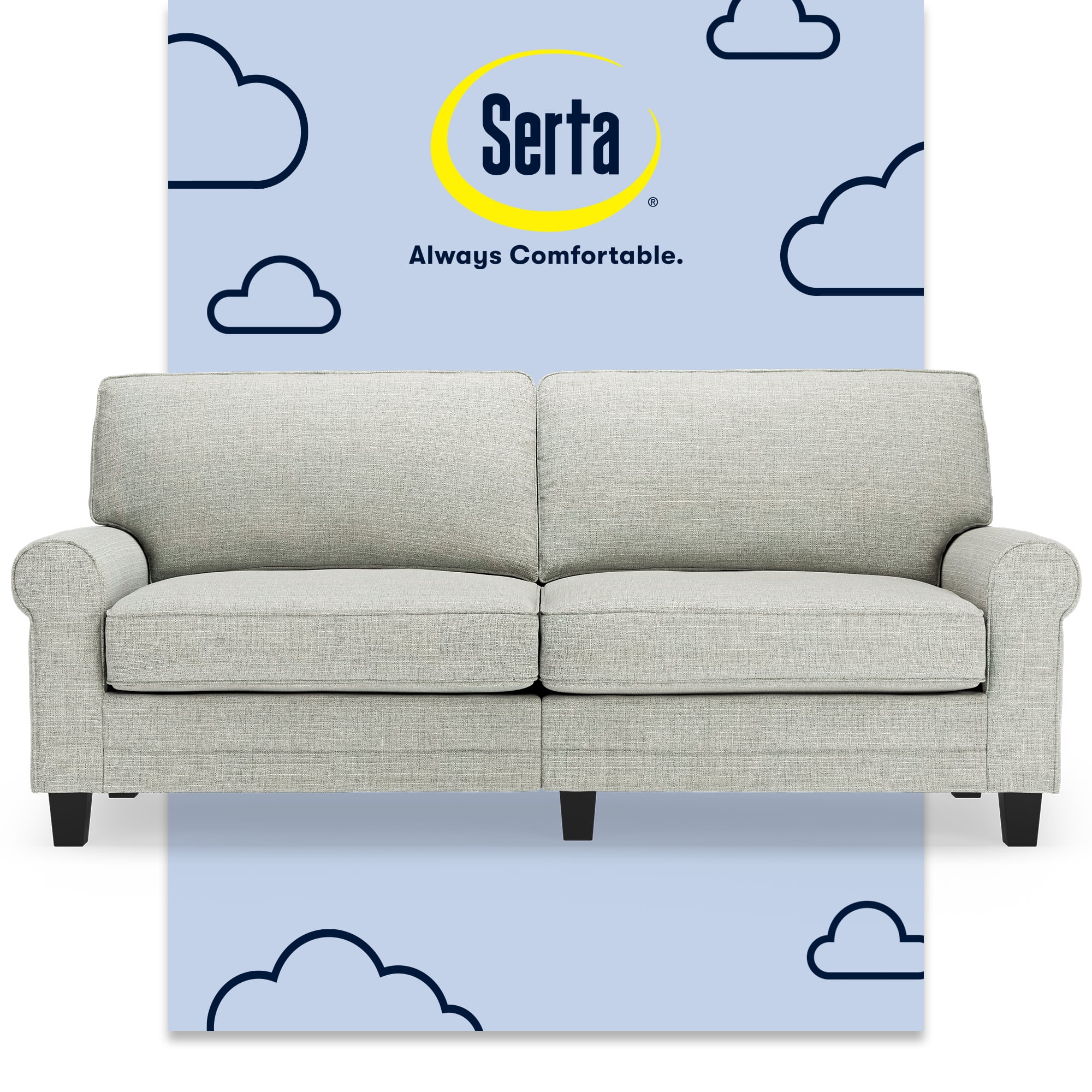78" Pebble Gray Microfiber Rolled Arm Sofa with Removable Cushions