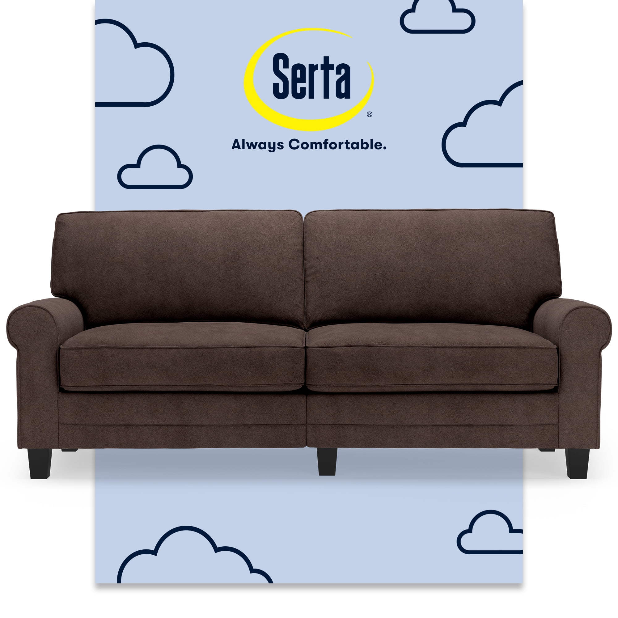 Dark Brown Microfiber Rolled Arm Sofa with Pillow Back
