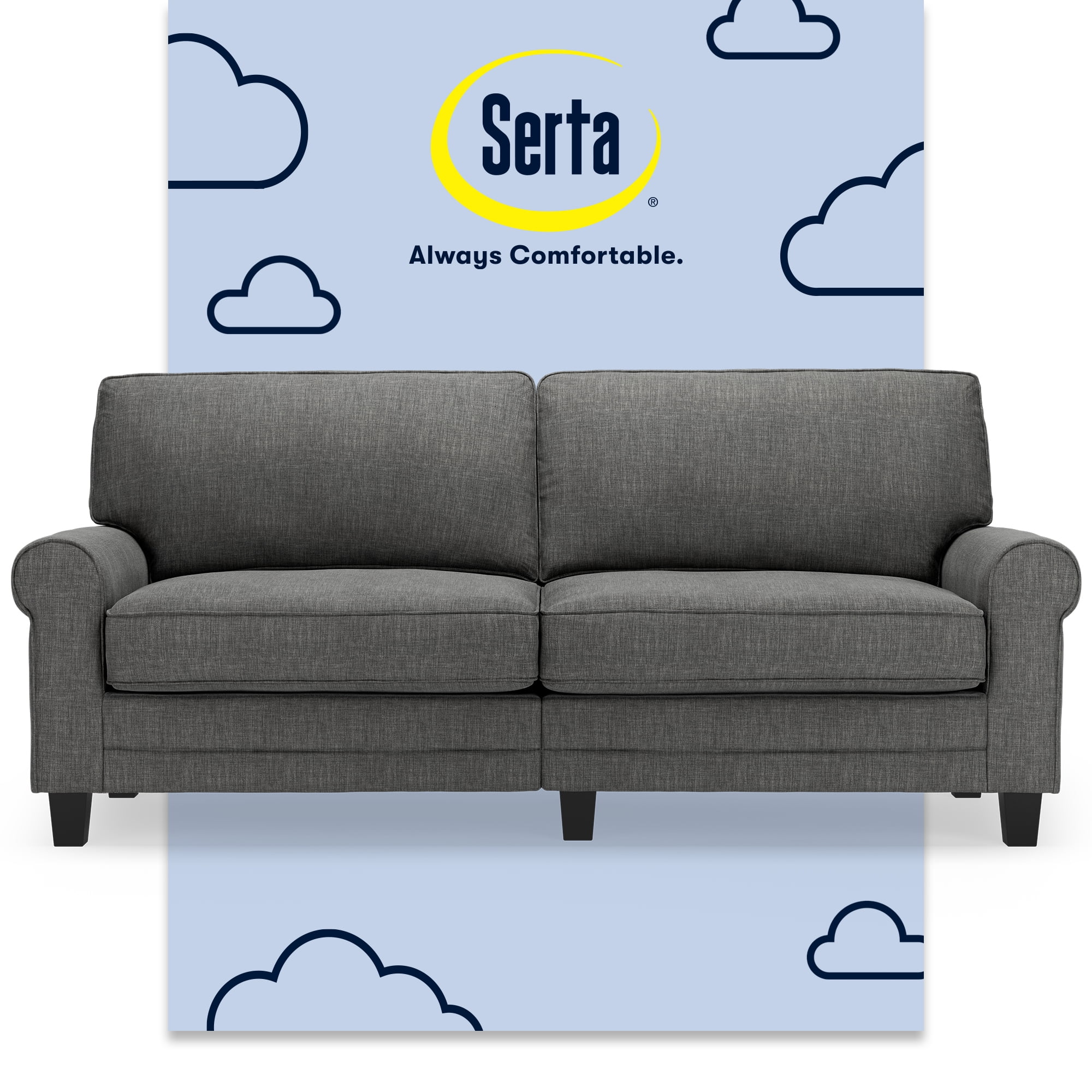 Gray Fabric Rolled Arm Sofa with Removable Cushions