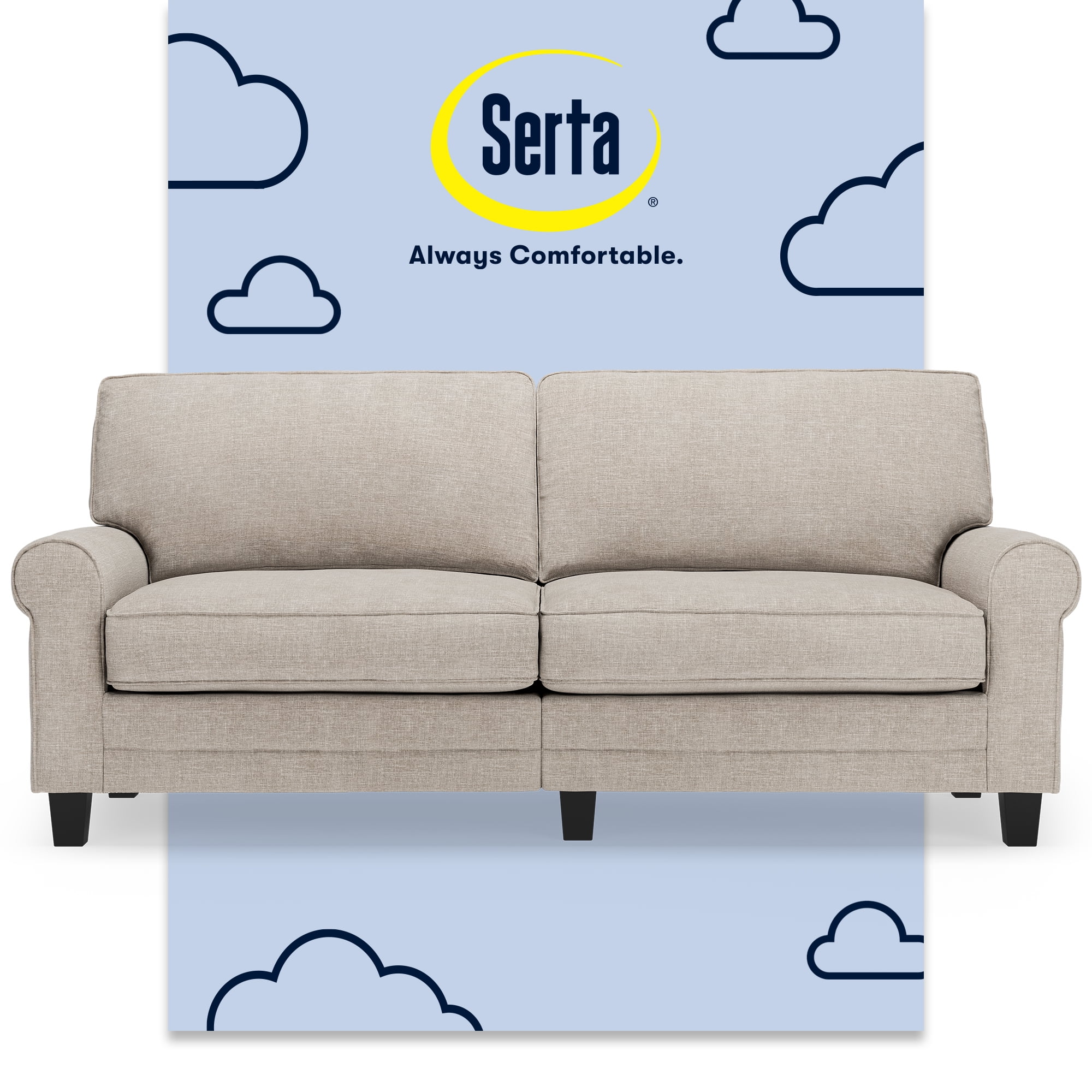 Copenhagen Light Gray 78" Microfiber Sofa with Rounded Arms and Removable Cushions