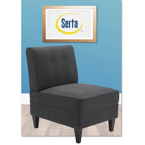 Serta Copenhagen Slipper Chair, Tufted Backrest, Sinuous Spring Seat Cushion, Polyester Fabric, Charcoal