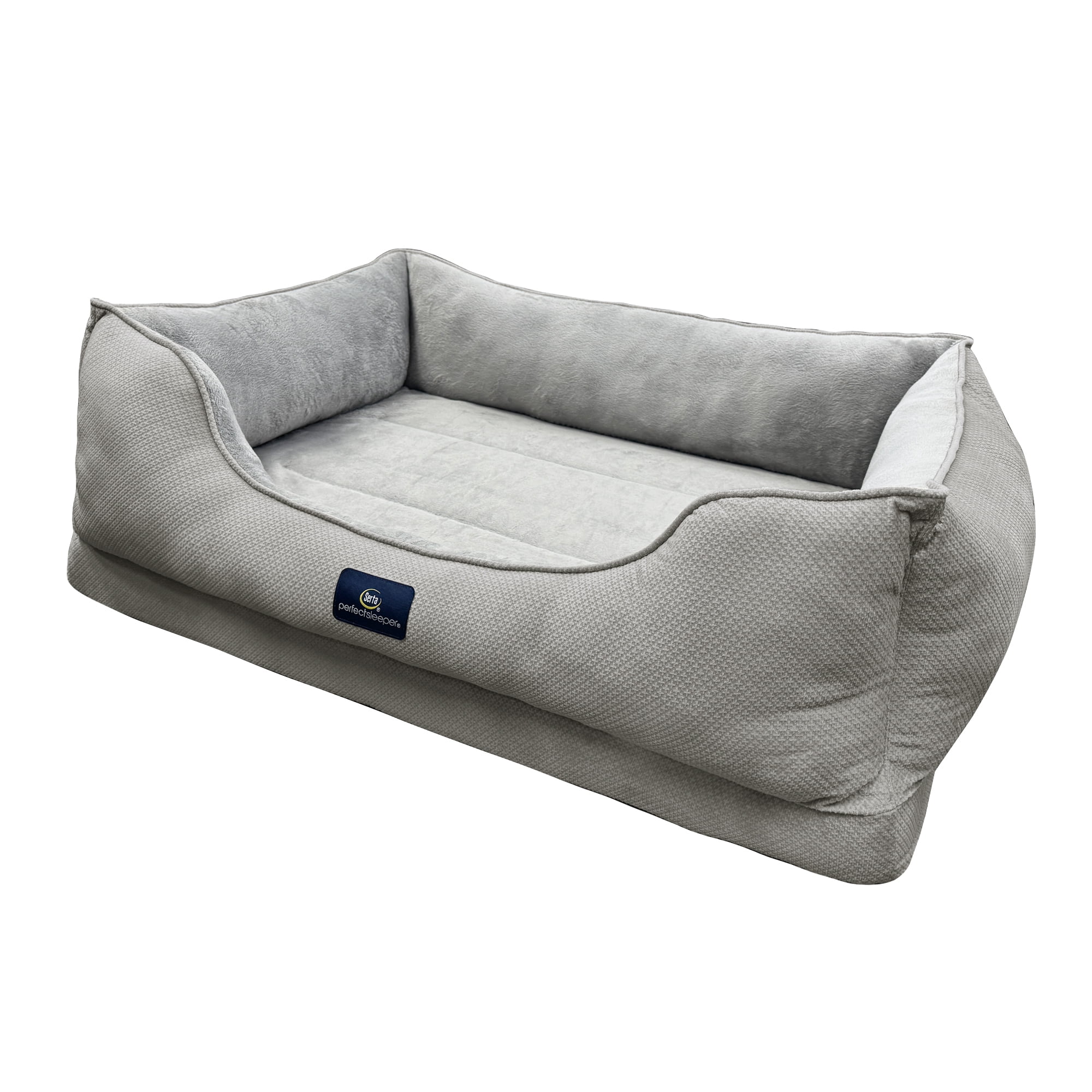 Serta Cuddler Bolster Cat & Dog Bed, Gray, Large