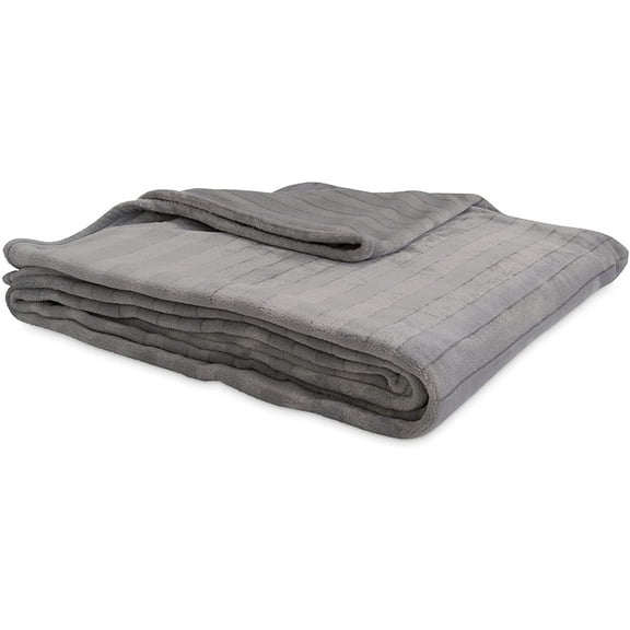 Serta Damask Stripe Plush Blanket Machine Washable  Full/Queen Grey