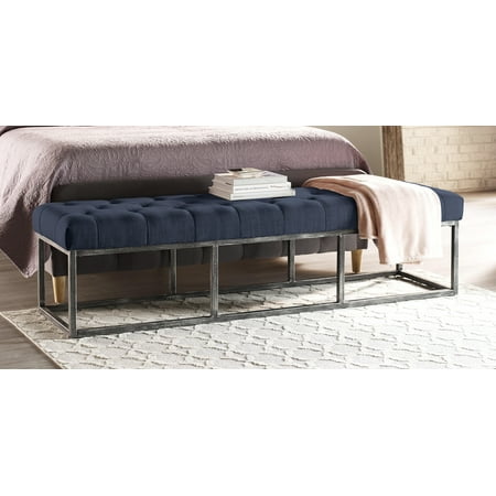 Serta Danes 72.5" Tufted Bench with Iron Legs, Blue