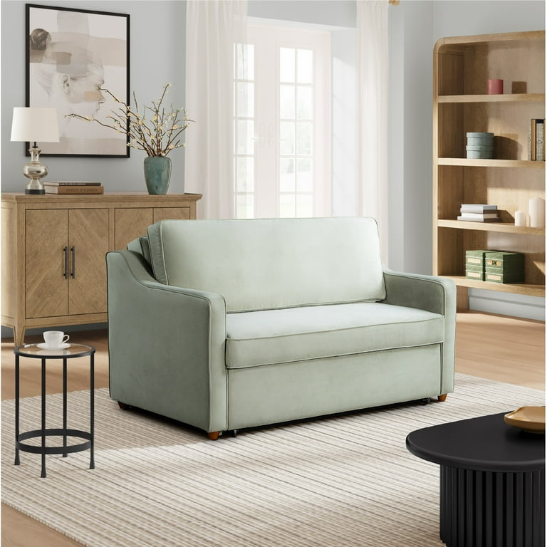 Free Shipping Serta Delphi Glam Convertible Loveseat with Full Size Sleeper Sage Green Velvet Fabric Walmart