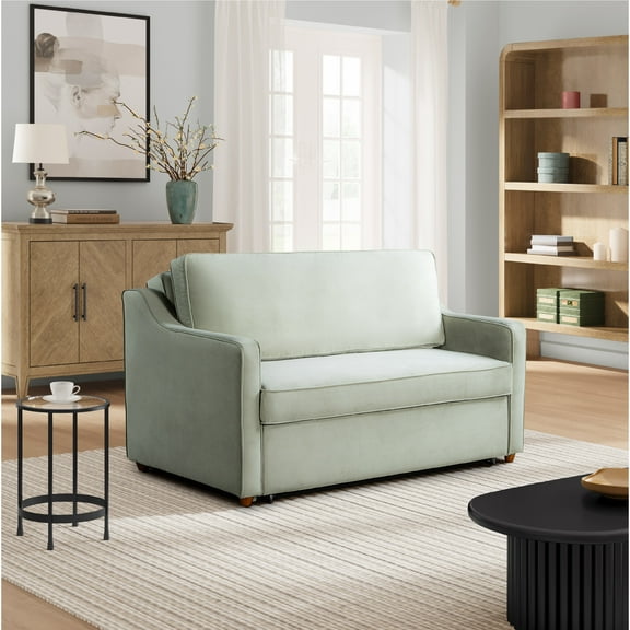 Serta Delphi Glam Convertible Loveseat with Full Size Sleeper, Sage Green Velvet Fabric