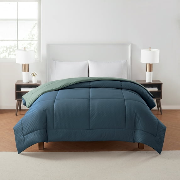 Serta Down Alternative Comforter 3D Embossed Grid Blue, Twin/Twin XL