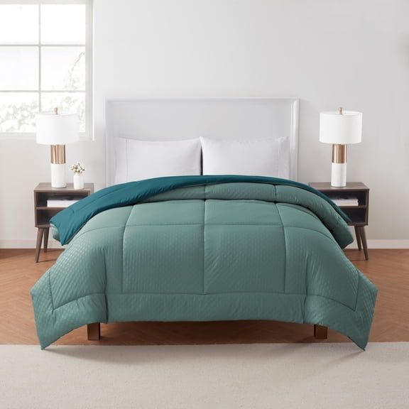 Serta Down Alternative Comforter 3D Embossed Grid Teal, Twin/Twin XL