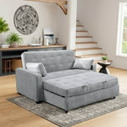 Serta Monroe Modern Convertible Sofa with Queen Size Sleeper, Light Gray Woven Fabric
