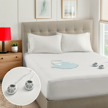 Serta Electric Heated Mattress Pad Queen Size, Waterproof Heating Mattress Protector with Dual Controller, 10 Heat Settings, Auto Shut Off 1-12 Hours