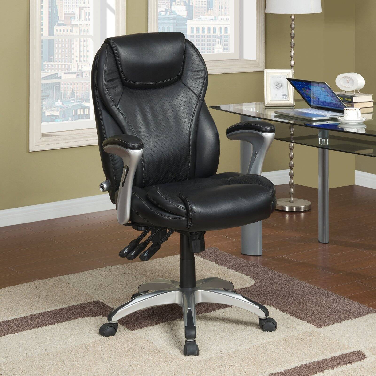 Serta Heavy-Duty Bonded Leather Commercial Office Chair with Memory Foam,  350 lb capacity, Brown