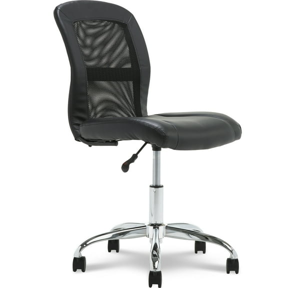 Serta Essentials Armless Task Chair, Faux Leather and Mesh, Black